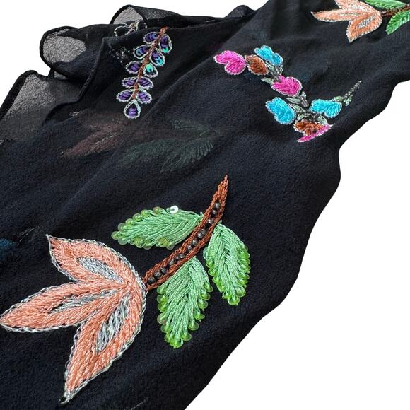 Boston Proper Silk Sheer Embroidered Sequin Off Shoulder Top Women's Large Fairy - Picture 2 of 12